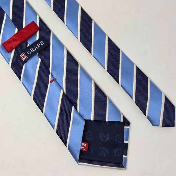 CHAPS RALPH LAUREN SILK TIE BLUE WHITE MIXED TEXTURE SATIN STRIPE 3.75" X 58" - Picture 2 of 3